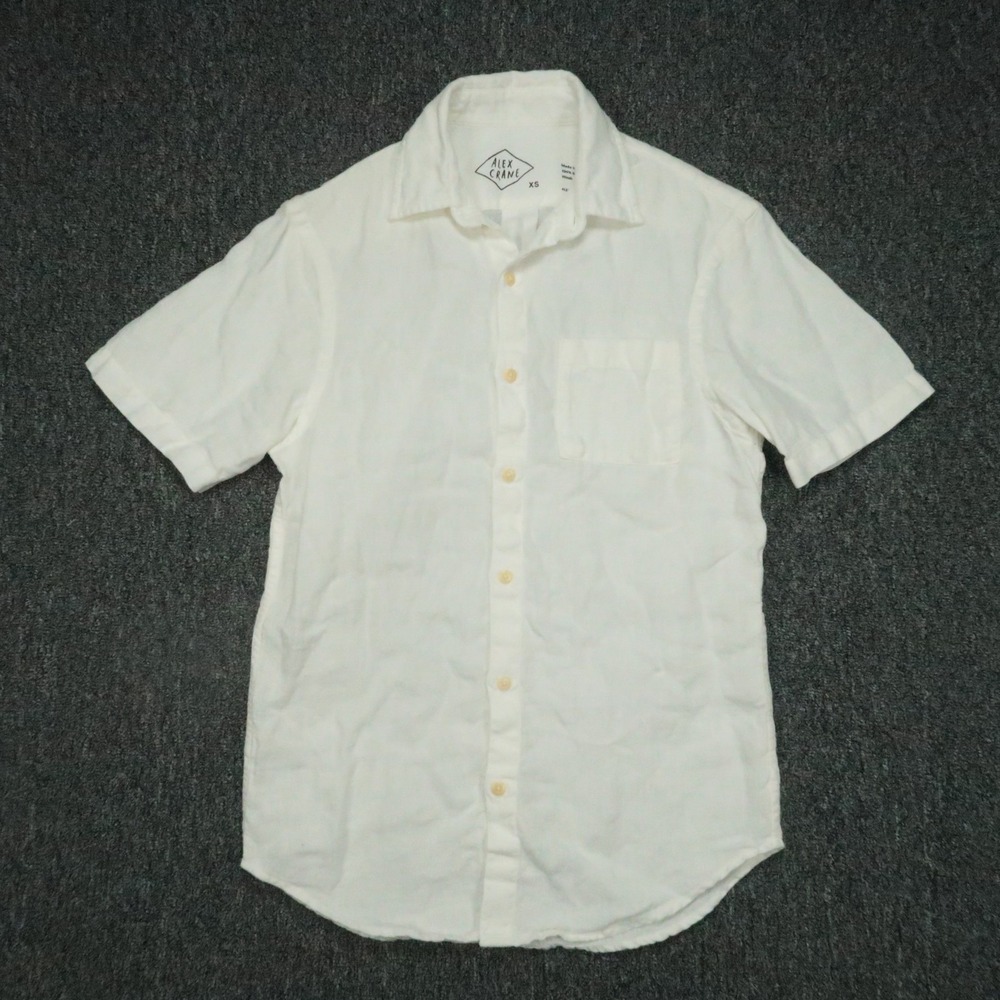Alex Crane Shirt Mens Extra Small White Short Sleeve Linen Camp Collar Button Up
